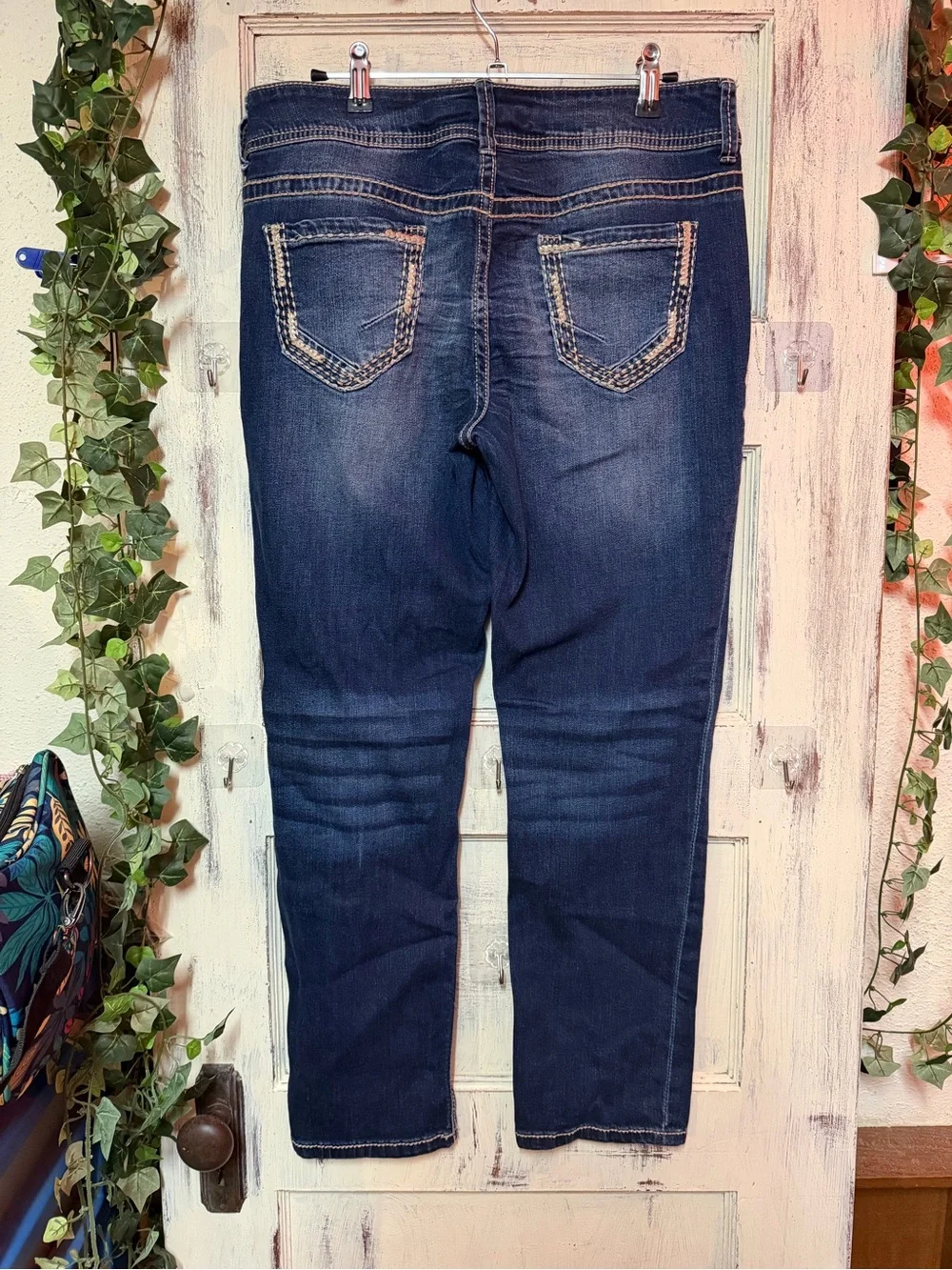 Maurices Dark Wash Straight Leg Jeans with Distressed Accents